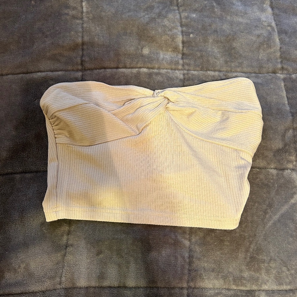 beige twist front tube top